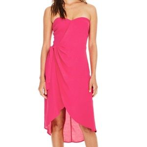 NWT ASTR Josefina Midi Dress Sweetheart Hot Pink Punch Knee Length Wrap Dress